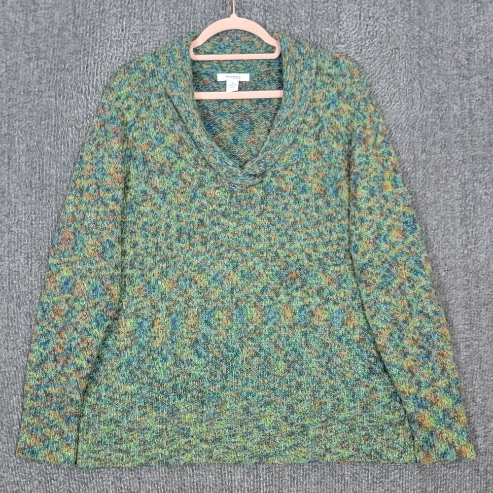 Dressbarn Sweater Womens 1X Green Multi-Color Long Sleeve Fuzzy Shawl Neck